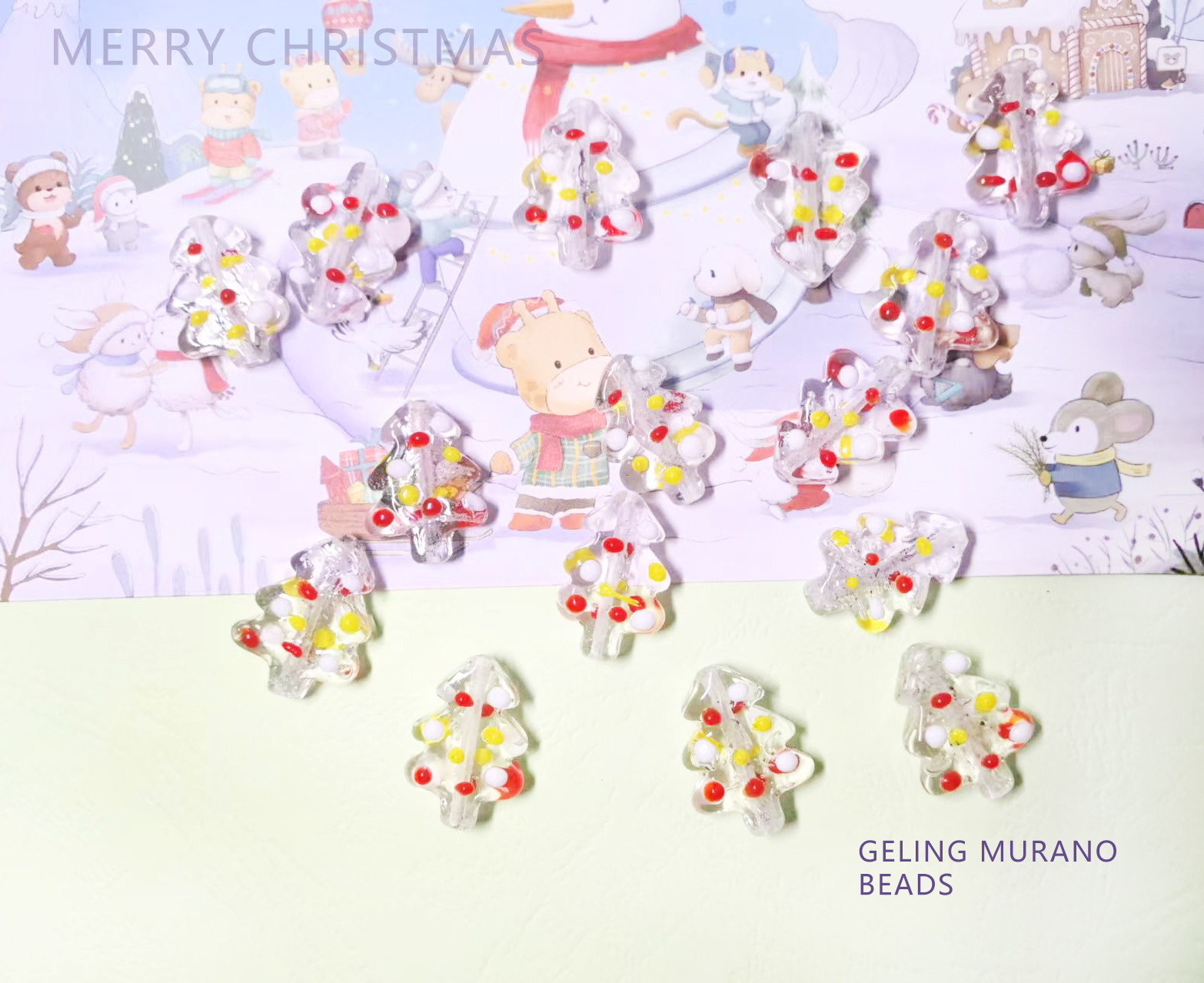 圣诞树简约可爱童趣彩色红黄白点撞色手工琉璃DIY耳环饰材料配件详情11