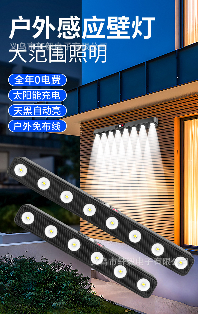 跨境太阳能感应路灯庭院太阳能长条壁灯外墙走廊USB充电庭院灯详情2