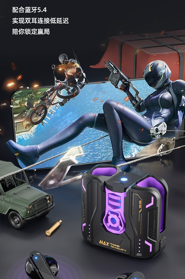 GM80 wireless Bluetooth headphones feature intelligent noise cancellation, comfort, water resistance, in-ear gaming, music, mecha, cool appearance and private mold pic 12