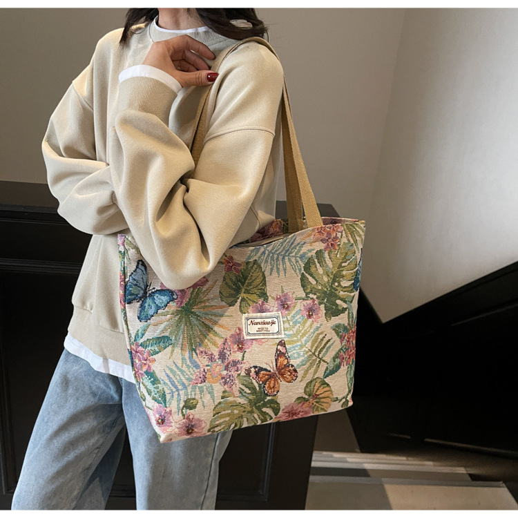 大容量国潮风帆布包包女2025新款通勤托特包女ins大学生上课单肩包详情39