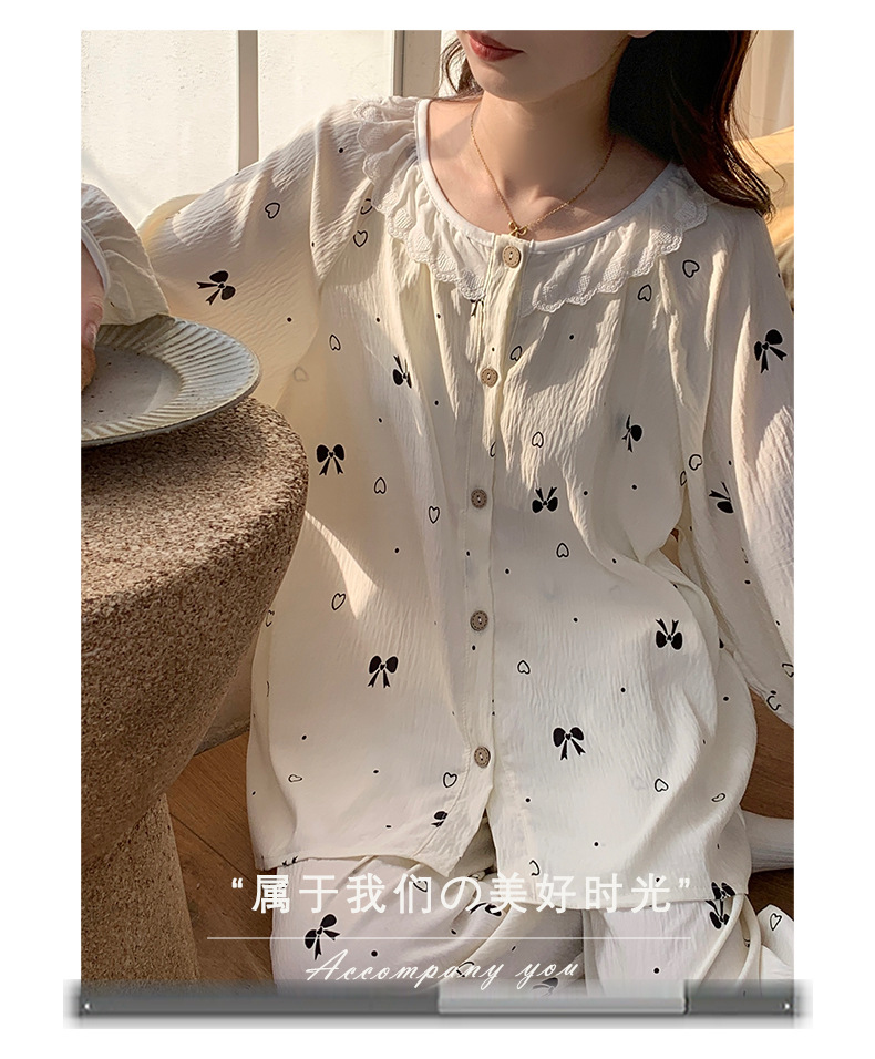 Korean style ins country-style pajamas for women, thin and sweet lace long-sleeved and long pants set for women, fresh floral home wear pic 15