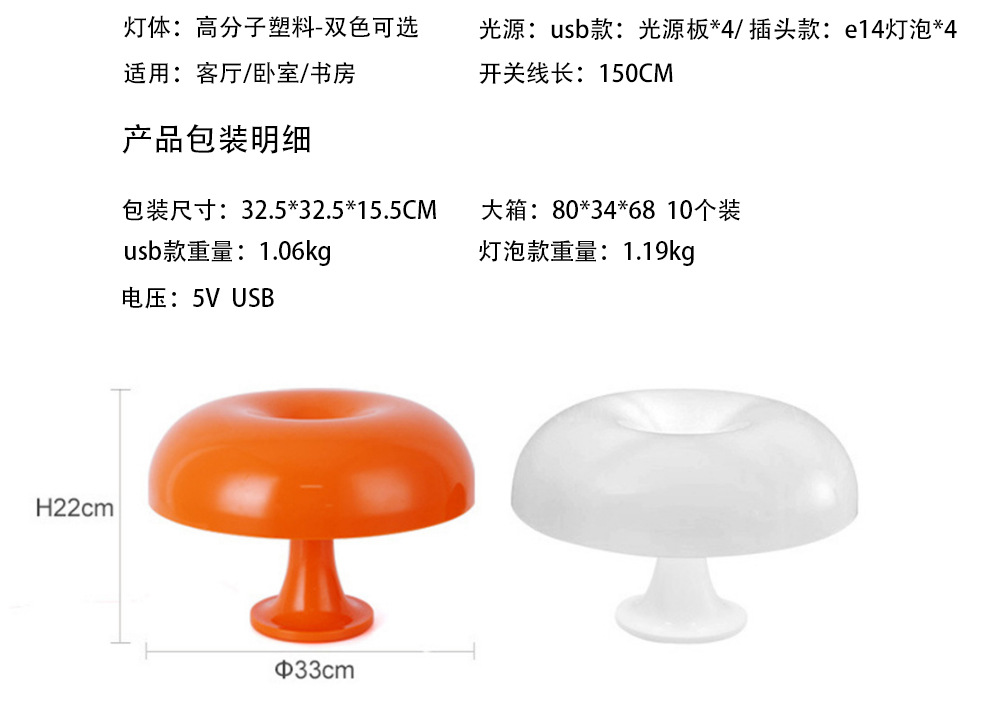 跨境爆款韩国ins蘑菇PC台灯北欧照明床头灯网红氛围耐摔装饰台灯详情2