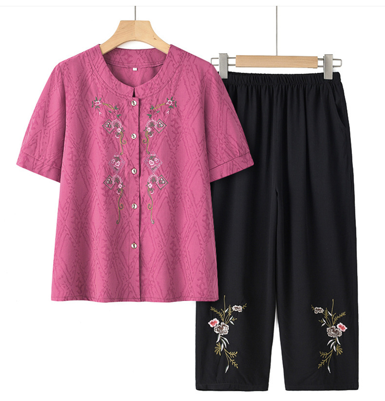 奶奶夏装短袖棉麻套装中老年人女装开衫唐装老人太太衣服妈妈衬衫详情11
