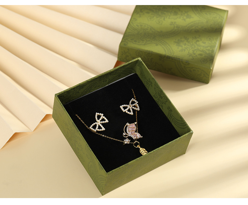 Ancient-style jewelry box, top and bottom cover ring box, classic packaging box, stud necklace box, enamel green jewelry box, gift bag pic 15