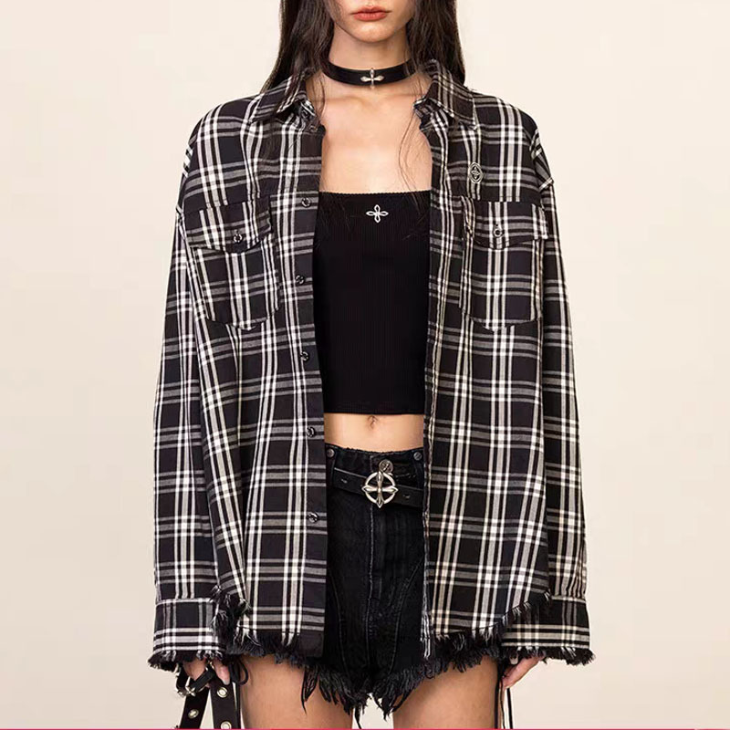 SMFK学院田字格纹工装衬衫格子纯棉长袖休闲衬衣外搭女春新款详情3