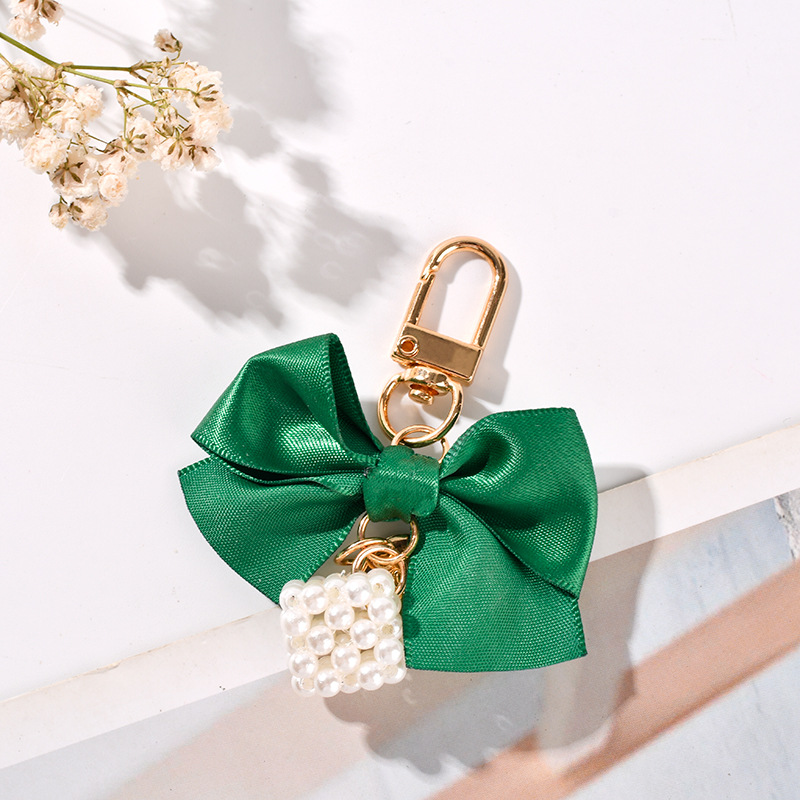 创意珍珠蝴蝶结汽车钥匙扣挂件小清新彩色织带蝴蝶结珍珠魔方配件详情16