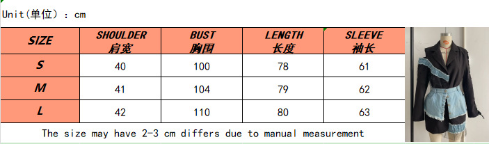 2025夏季欧美外贸女装新款设计感牛仔拼接翻领西装外套详情2