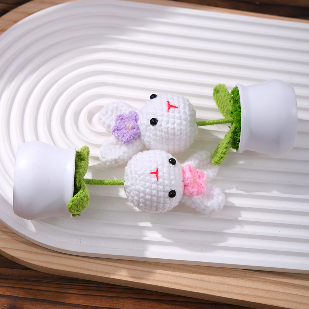 仿真迷你小兔子毛线针织成品盆栽diy装饰送朋友老师桌面实用礼品详情3