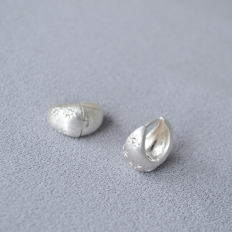 法式小众设计轻奢银色拉丝锆石星星闪钻简约个性冷淡气质耳环耳饰详情5