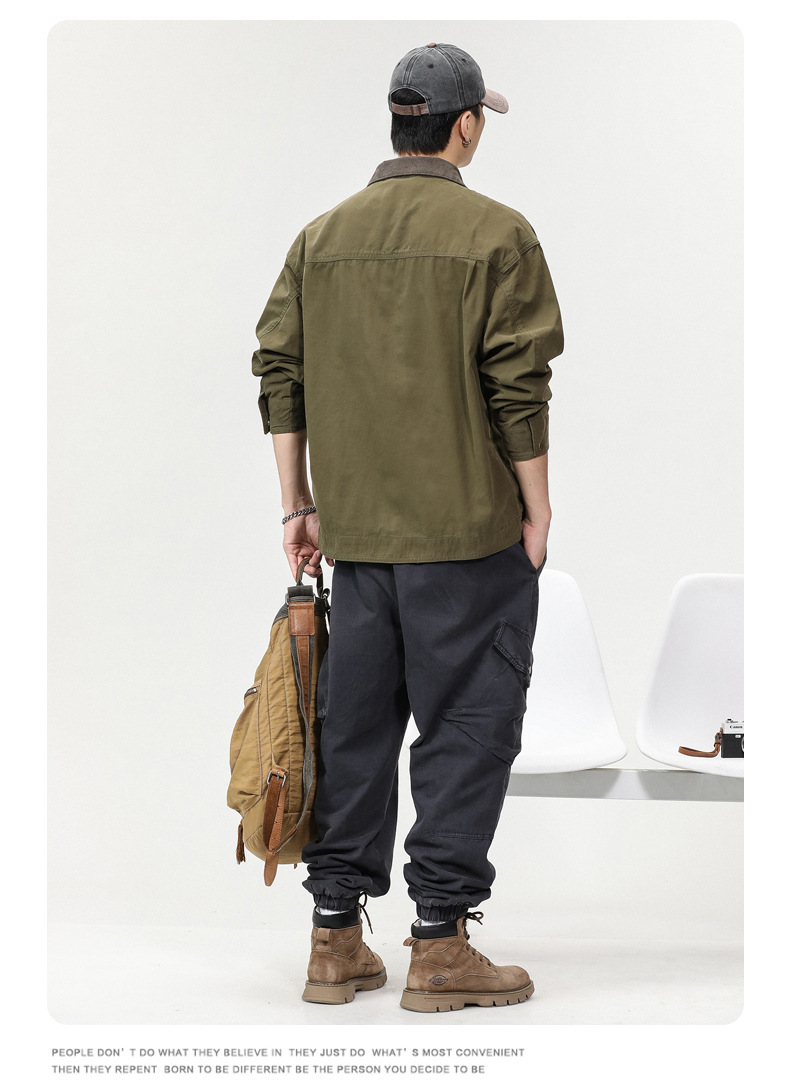沐丘男装∣潮牌山系户外翻领宽松工装夹克男高级感珠帆布美式外套详情19