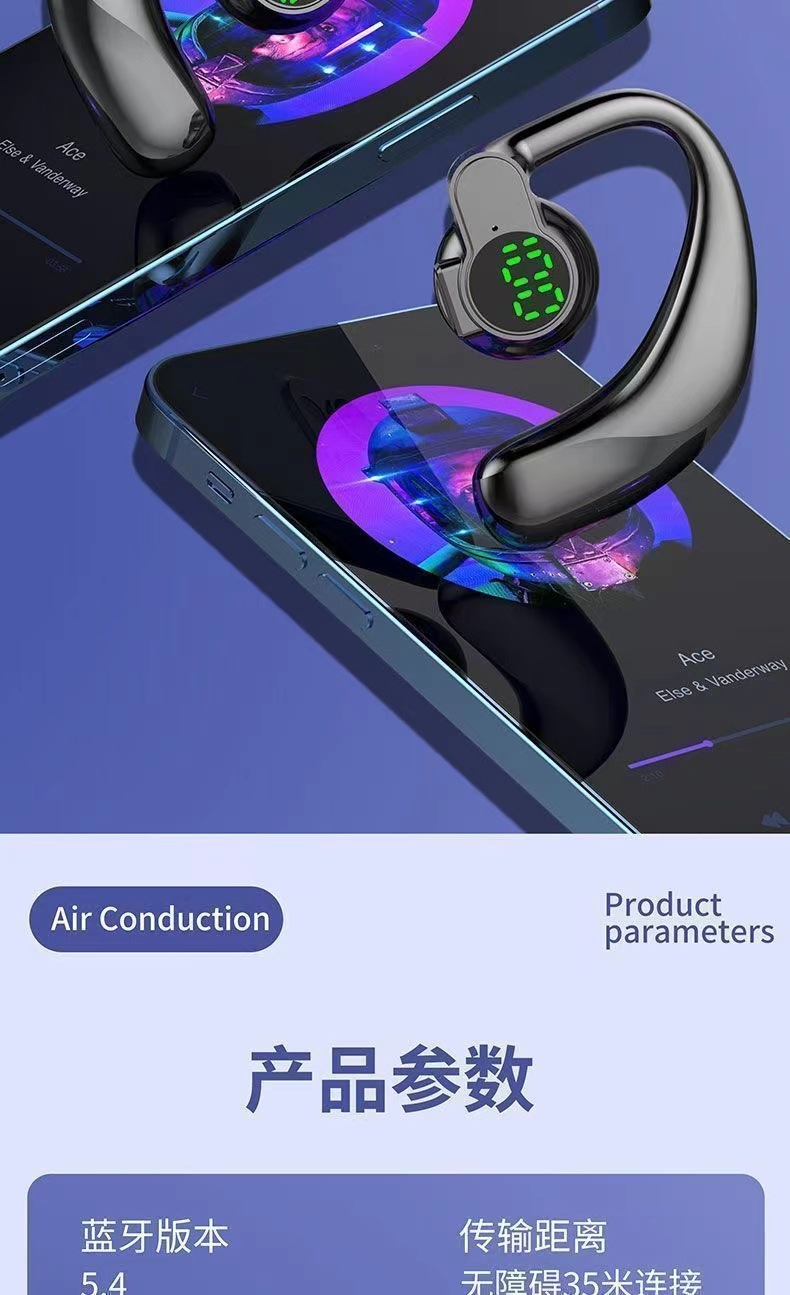 2025 New non-in-ear air conduction business wireless sports call Bluetooth headphones with left and right ear rotating digital display screen pic 11