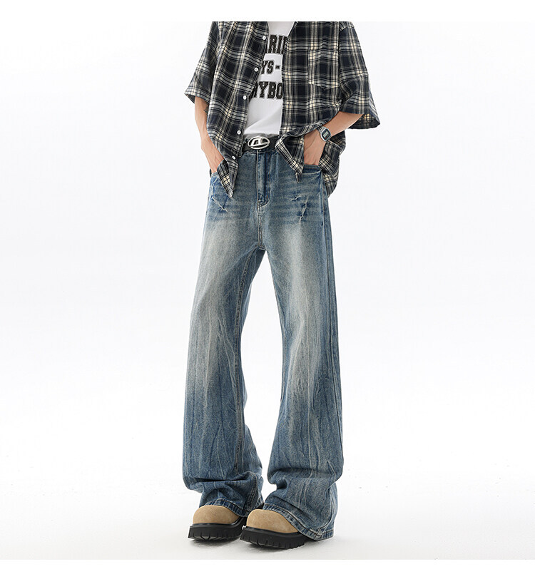 190高个子加长牛仔裤cleanfit闪电裂纹男款潮牌设计感直筒微喇裤详情5