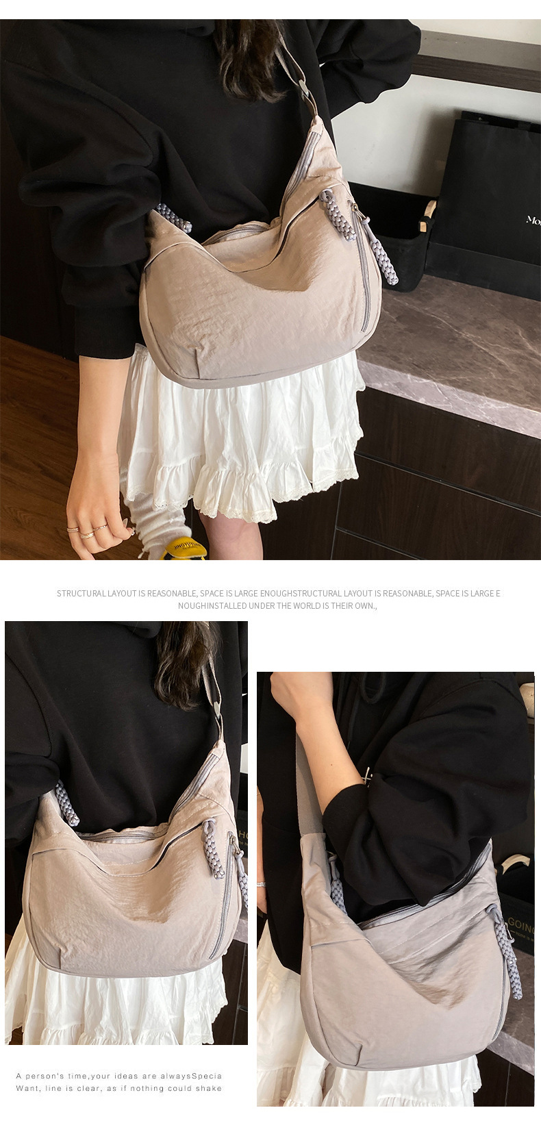 Japanese minimalist large-capacity crossbody bag for girls, 2024 new style student small crossbody bag, single-shoulder fabric bag, versatile dumpling bag for girls pic 29