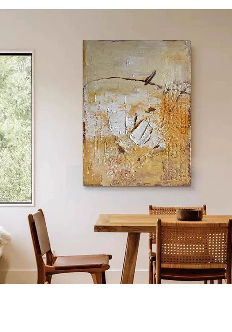 中古风肌理手绘油画侘寂风客厅装饰画玄关挂画餐边柜卧室壁画高级详情12