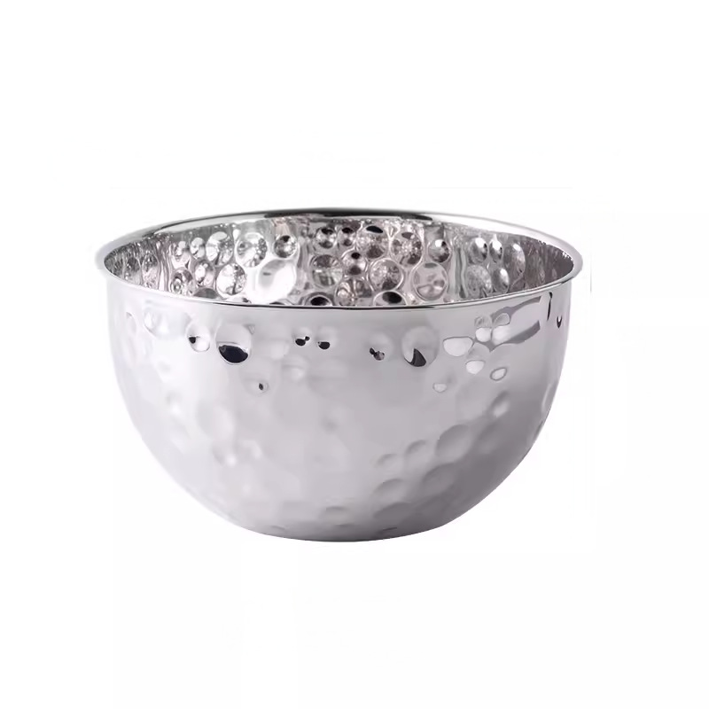 Retro stainless steel creative fruit dessert outdoor camping patterned hammer patterned soup bowl golden light luxury bowl European salad bowl pic 1