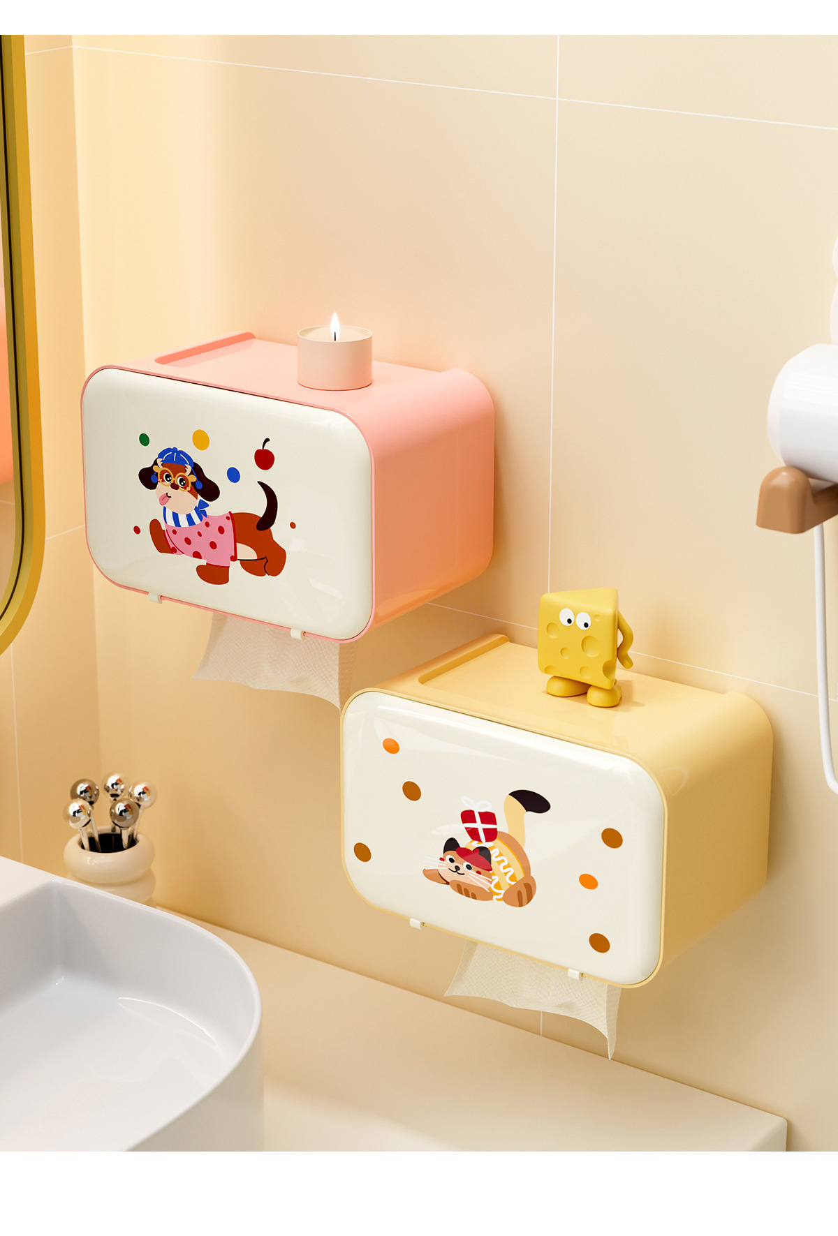 卡通纸巾盒卫生间抽纸盒家用壁挂式免打孔防水纸巾架置物架收纳盒详情12