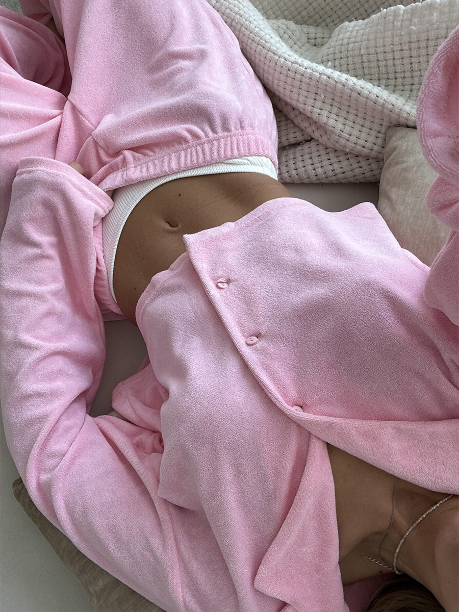 Cross-border pink fleece long-sleeved and long pants pajama set, European and American autumn and winter new cardigan pajamas, comfortable home wear for women pic 16