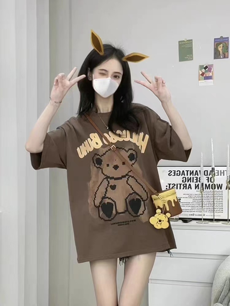 卡通纯棉短袖t恤女2024夏装新款韩版宽松美式复古显瘦半袖上衣潮详情18