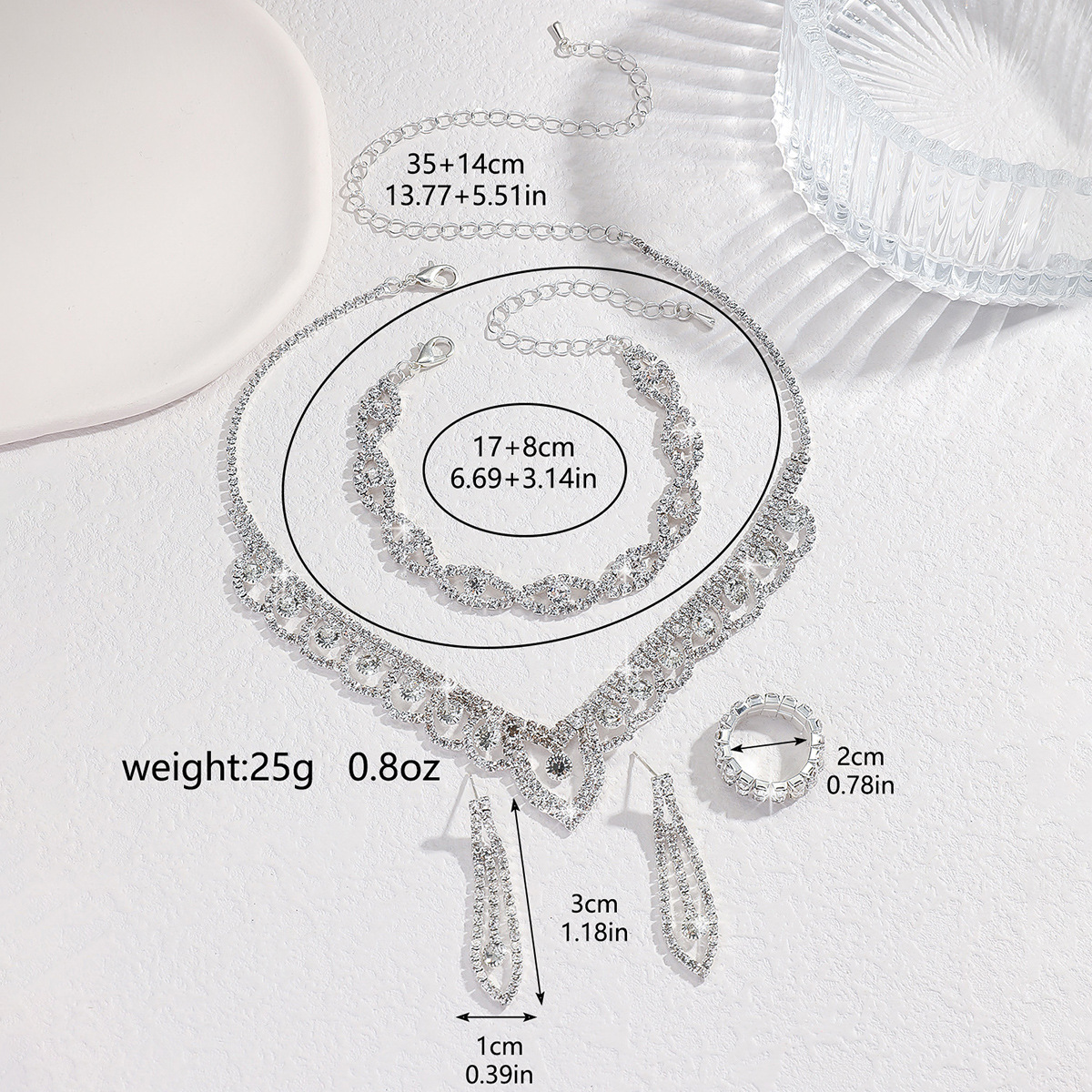 欧美创意新款饰品配饰女新娘首饰套装高档水晶镶钻项链耳环三件套详情3
