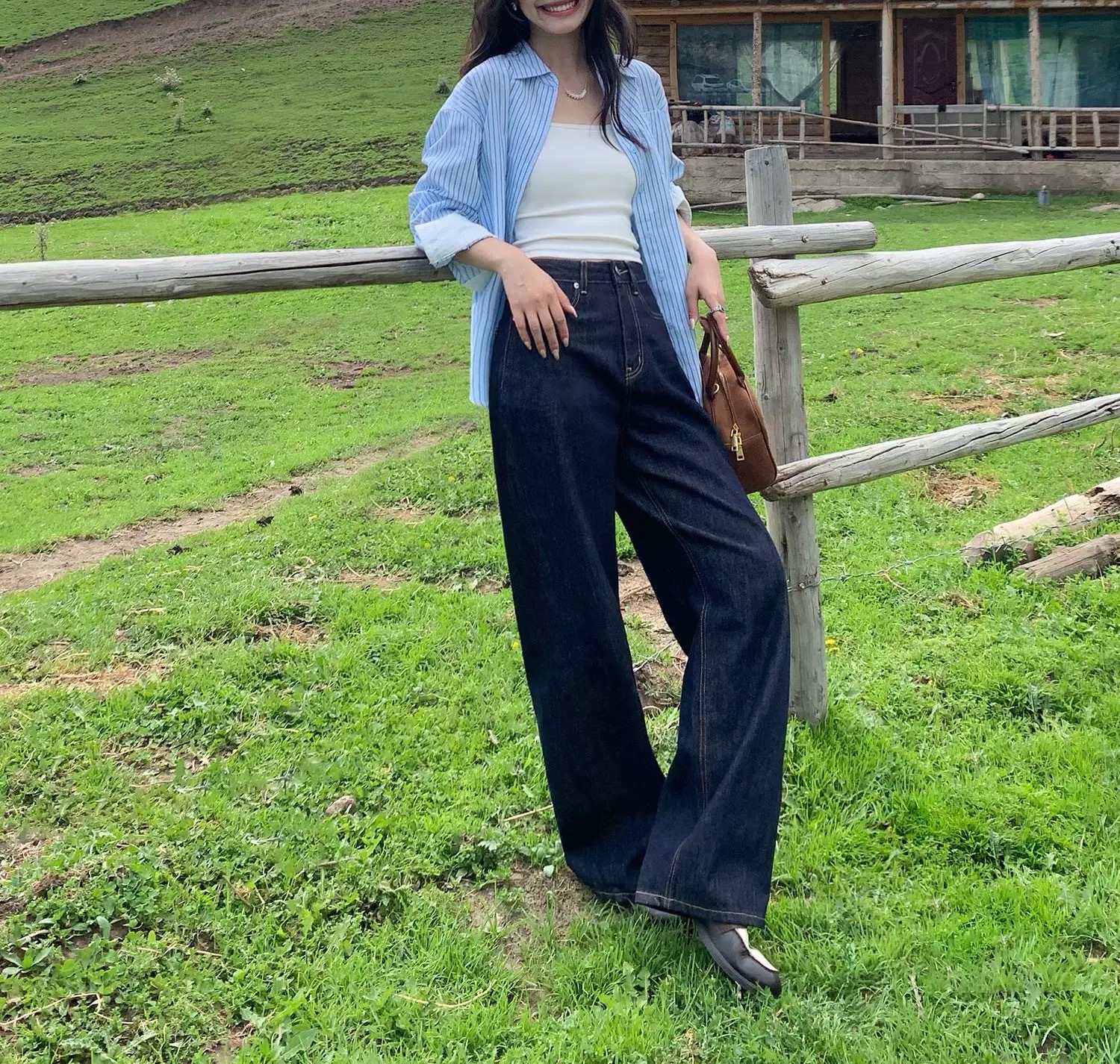 pusumed vintage wide-leg jeans for women in autumn, loose and slimming, straight-leg, floor-length pants pic 5