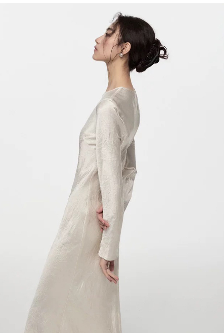 French elegant, fashionable, form-fitting and high-end satin pleated triacetate long-sleeved dress, a new autumn long dress for children pic 47