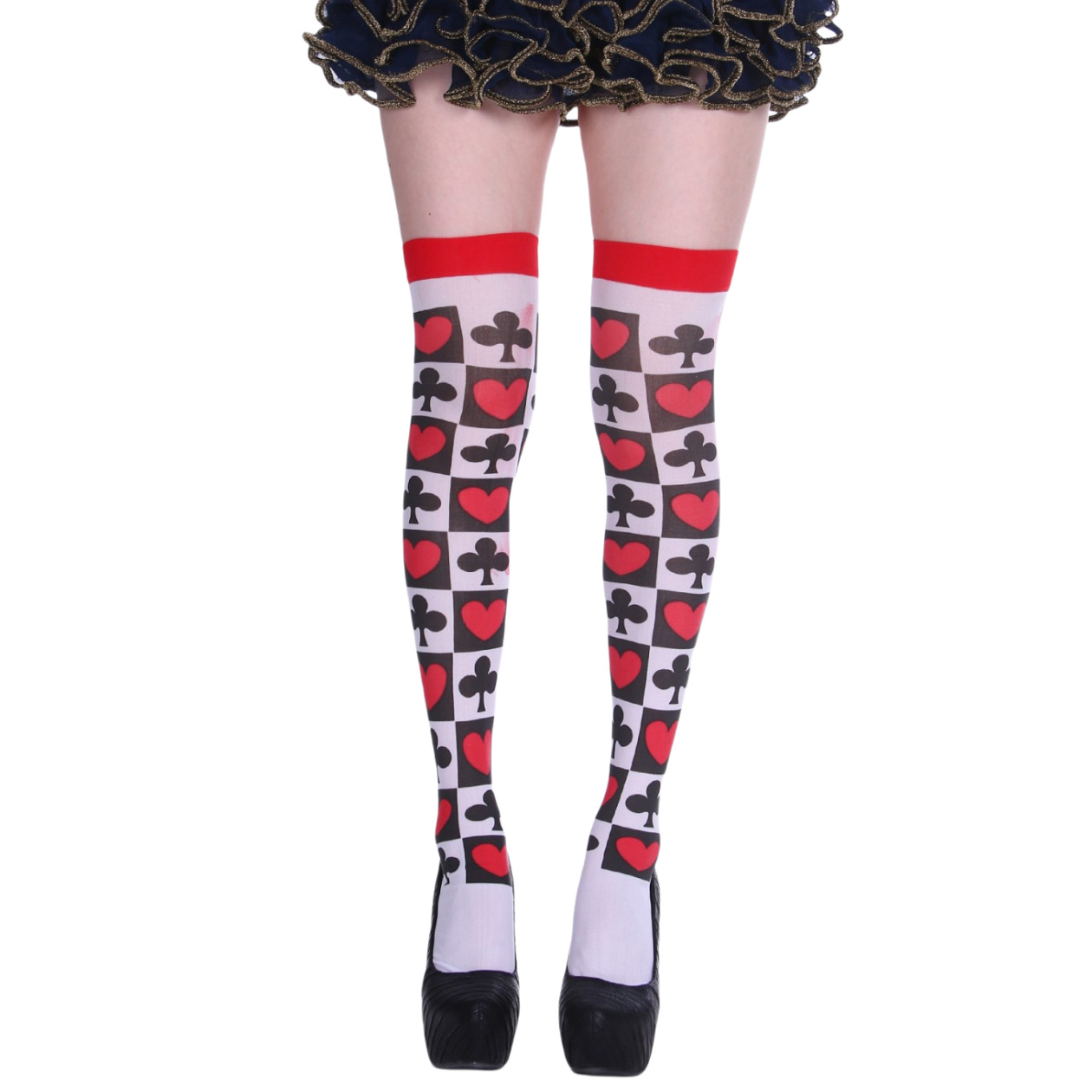 厂家直销万圣节派对丝袜小丑袜扑克花菱格方格圆点印花过膝长筒袜详情5