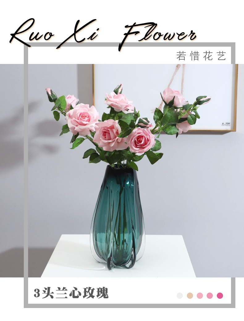 若惜3头手感保湿兰心玫瑰花仿真花家居装饰摄影道具摆件厂家批发详情1