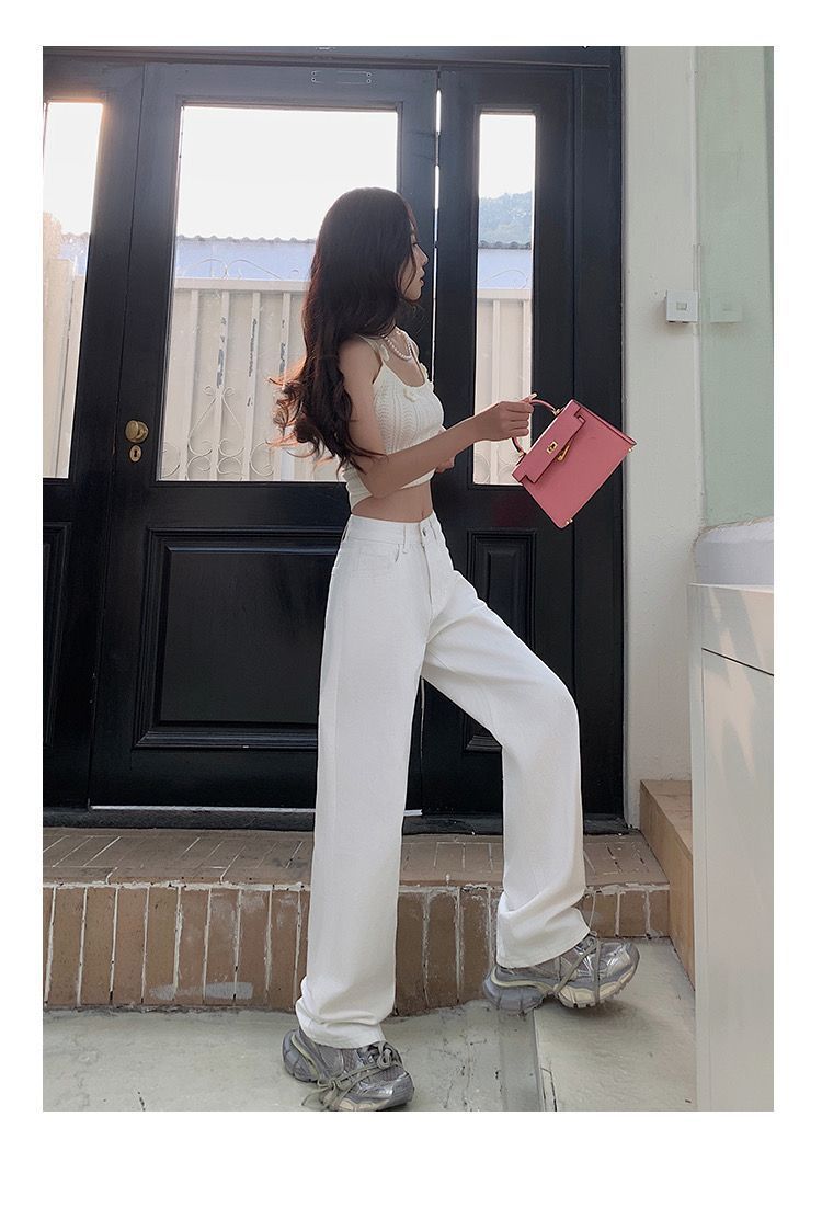 韩版设计感直筒牛仔裤女春秋季新款高腰显瘦显高宽松直筒牛仔裤子详情8