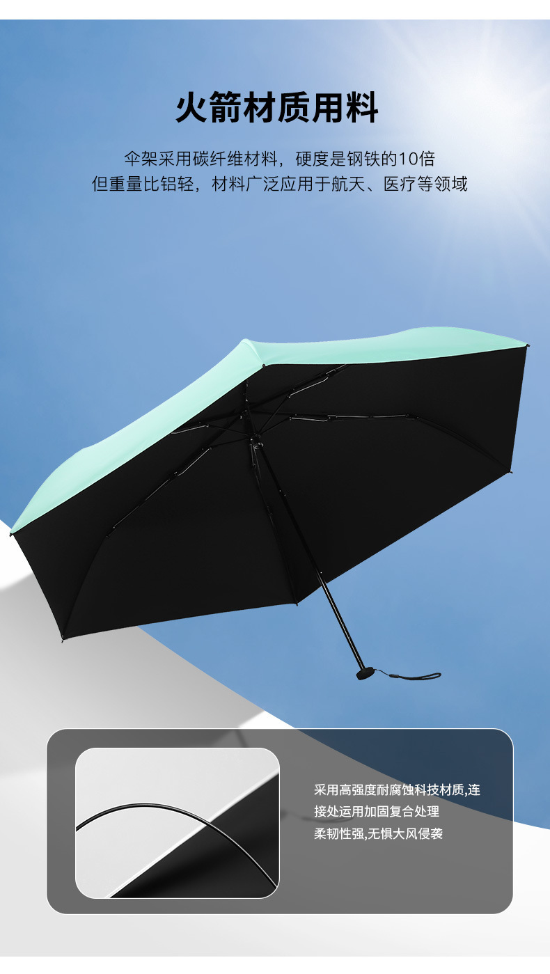 超轻伞羽毛伞小巧便携太阳伞防紫外线三折晴雨两用铅笔伞详情9