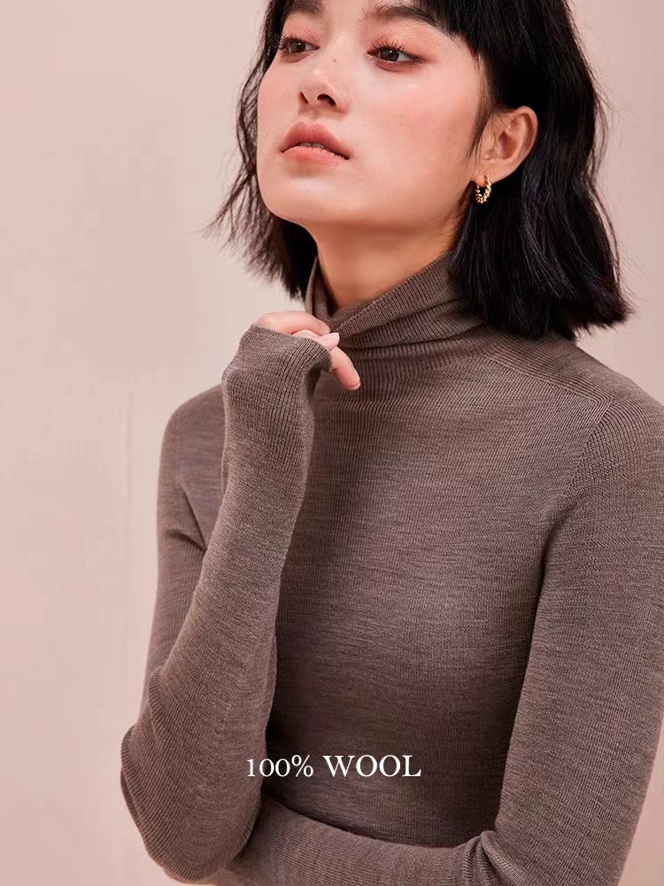 纯色18针超细无缝100羊毛高领打底衫百搭针织衫上衣女德国扬子纱详情8