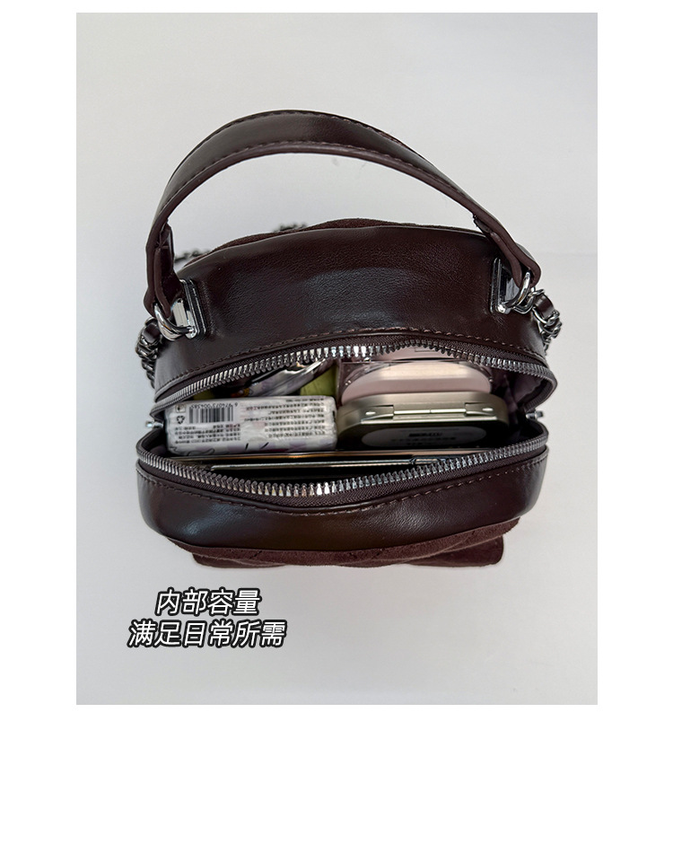 时尚小香风菱格链条女包新款绒面双肩包小众百搭手提包儒雅休闲包详情8