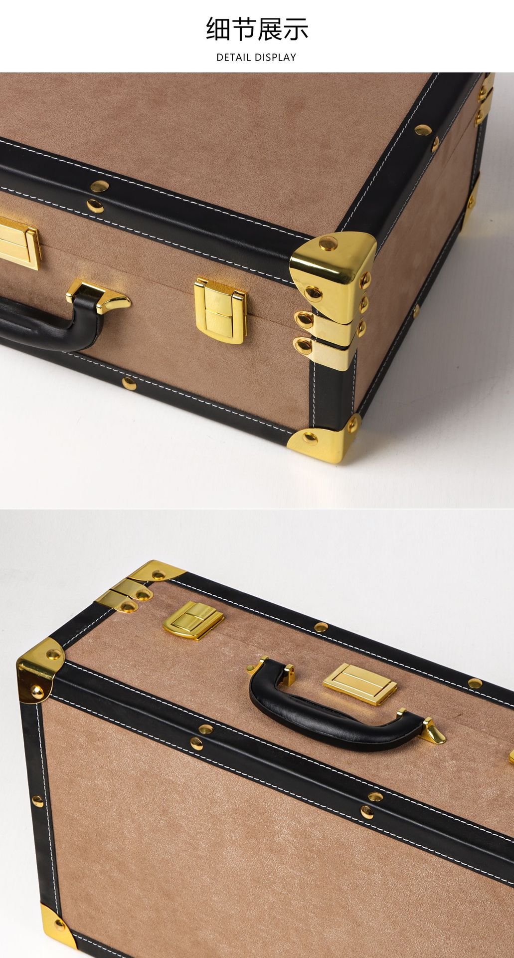 Model room leather vintage hand-held storage box, velvet wardrobe room organization box, storage box, display decoration box set pic 8