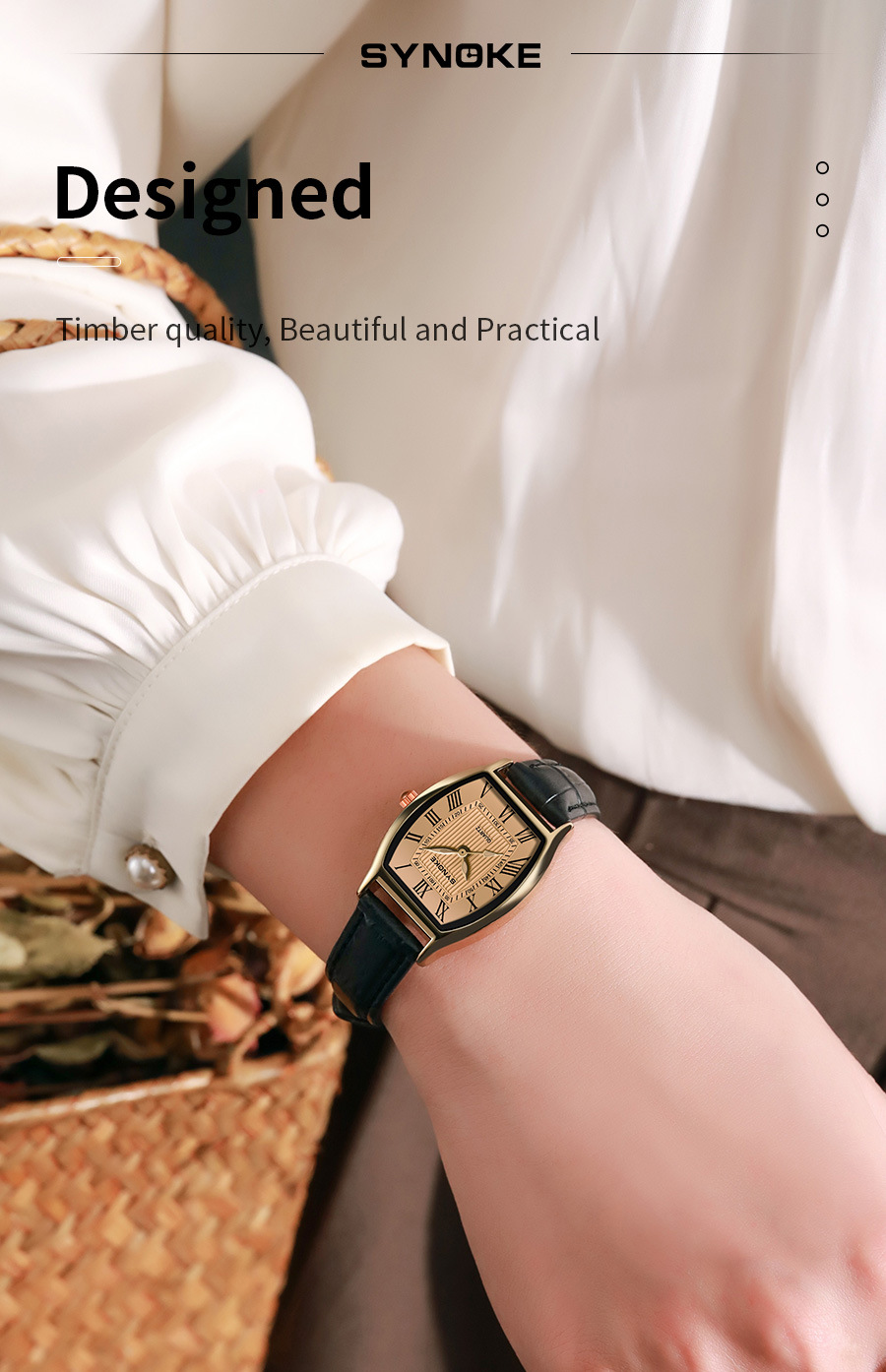 SYNOKE vintage barrel-shaped quartz watch for ladies, fashionable Roman numeral dial, light luxury wristwatch for students pic 23