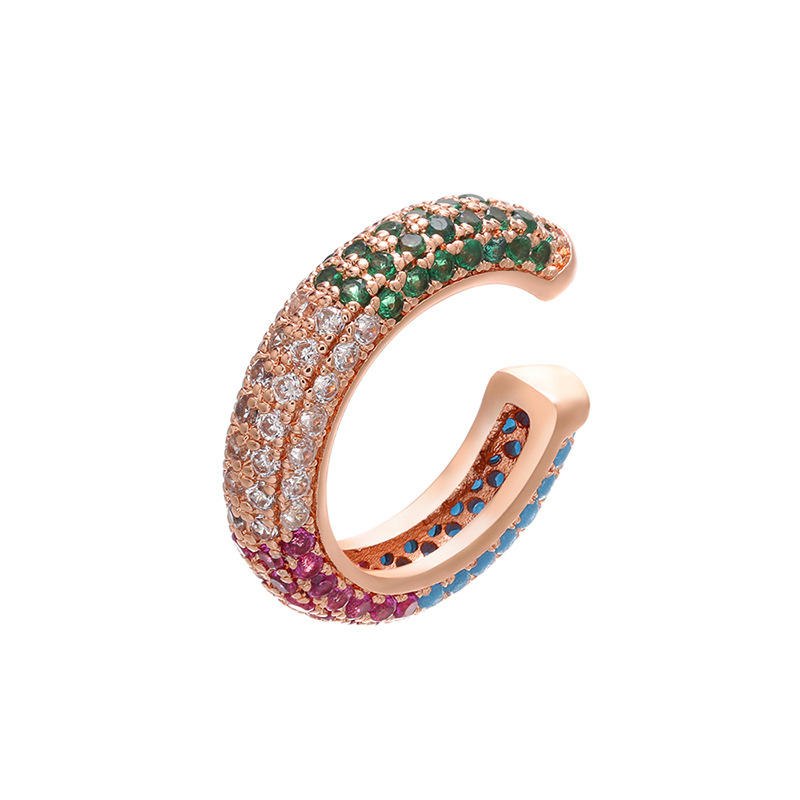 Beaded buckle jewelry, micro-inlaid color diamond ear bone clip, color zirconium simple style ear clip earrings, copper 18K gold-plated VE131 pic 4
