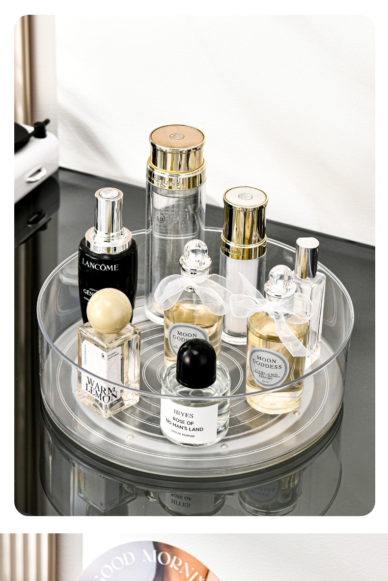 外贸PET化妆品护肤品客厅透明桌面果盘零食糖果盒坚果旋转收纳盒详情4