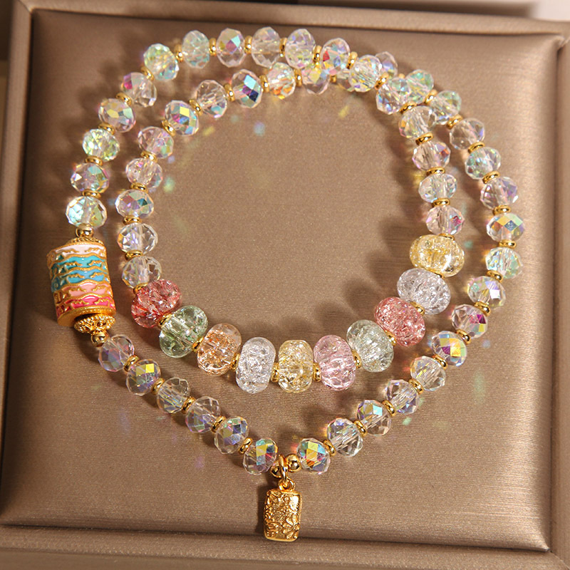 New Chinese-style white crystal double-loop bracelet for women, light luxury, niche and high-end feel, ice abacus beads stacked crystal bracelet pic 1