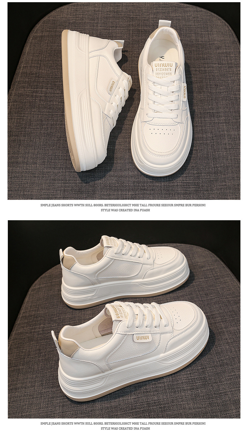 Top layer cowhide thick-soled white sneakers for women, 2025 new autumn shoes, versatile casual sports single shoes for women pic 18