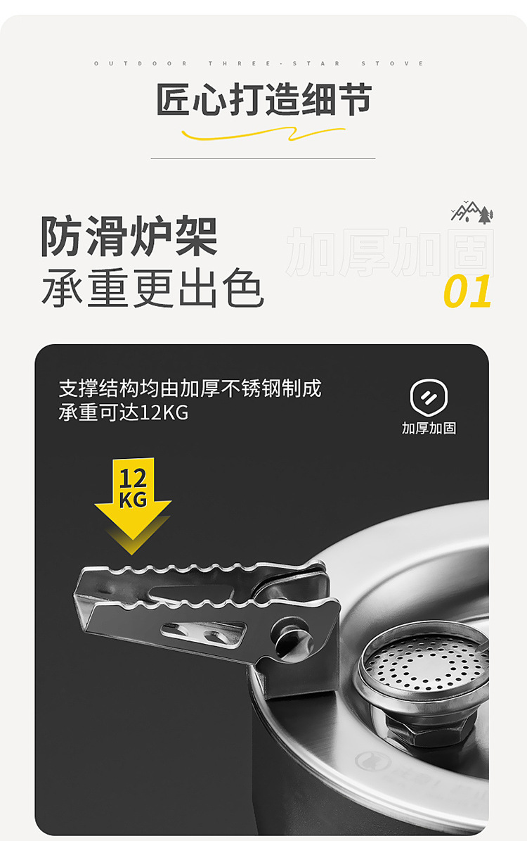 Outdoor high-intensity three-burner gas stove, three-star stove, portable camping and picnic cookware, mini gas cylinder, gas stove pic 9