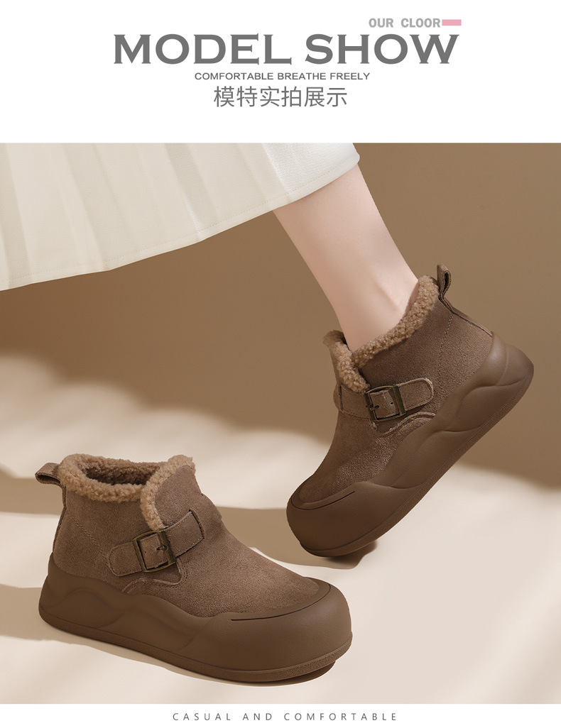 头层牛皮新款时尚短筒雪地靴女加绒短靴子冬季防滑一脚蹬保暖棉鞋详情12