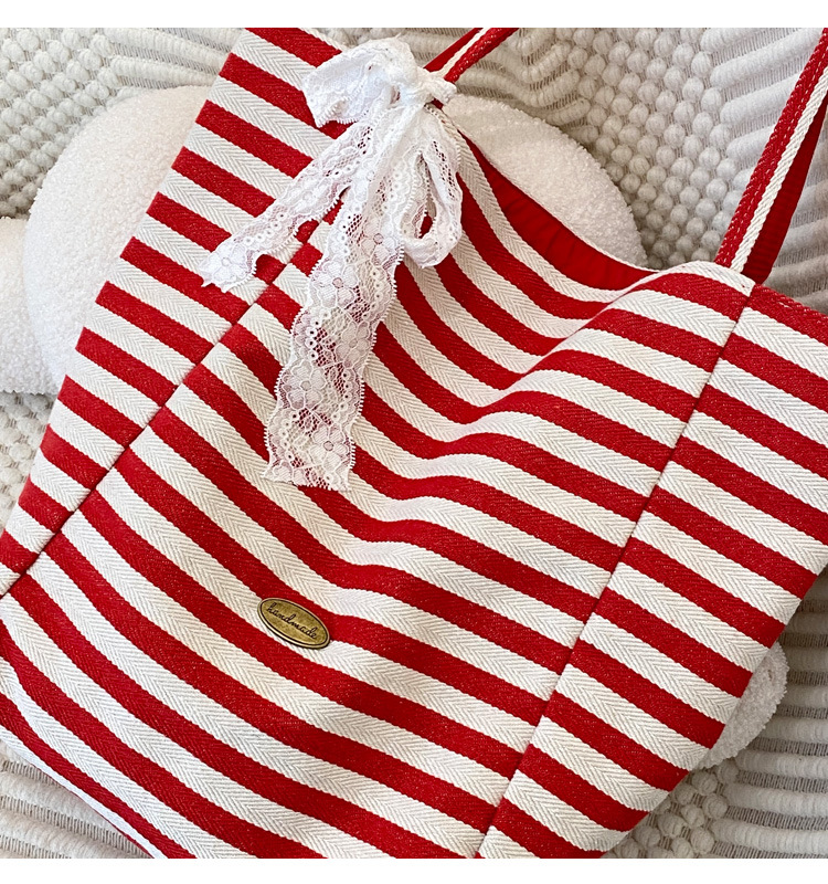 Striped canvas bag, 2024 new Korean-style ins tote casual bag, single-shoulder large-capacity tote bag shopping bag pic 8