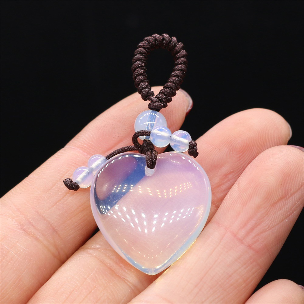 Natural stone heart-shaped semi-precious stone keychain DIY accessory heart-shaped keychain fashion dress accessory chain pic 33