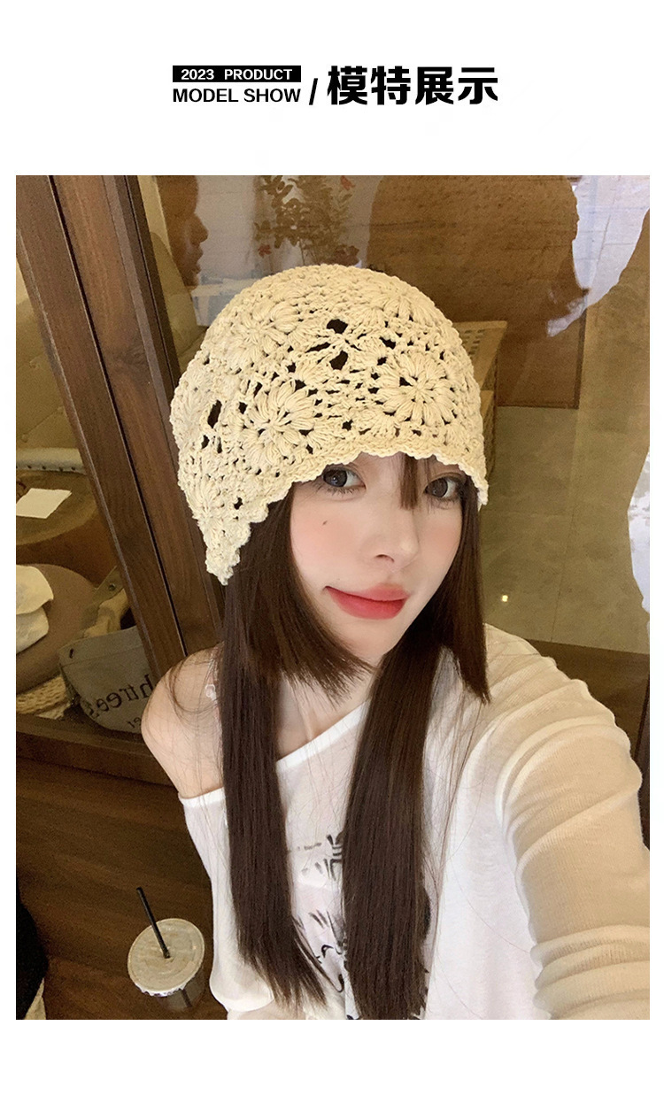 A collection of Japanese-style hand-woven headscarves, thin, hollowed-out woolen hats for women, and retro and artistic knitted hats pic 5