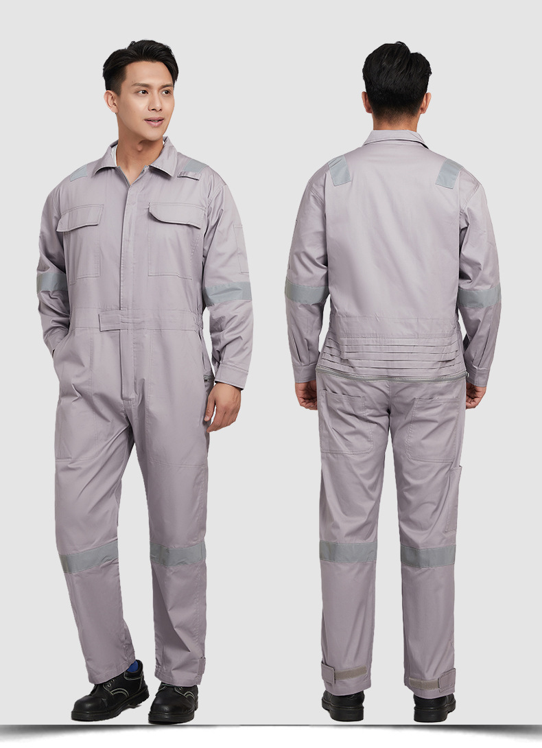 夏季纯棉连体工作服男长袖薄款全棉连体服套装反光条海运船员工服详情16