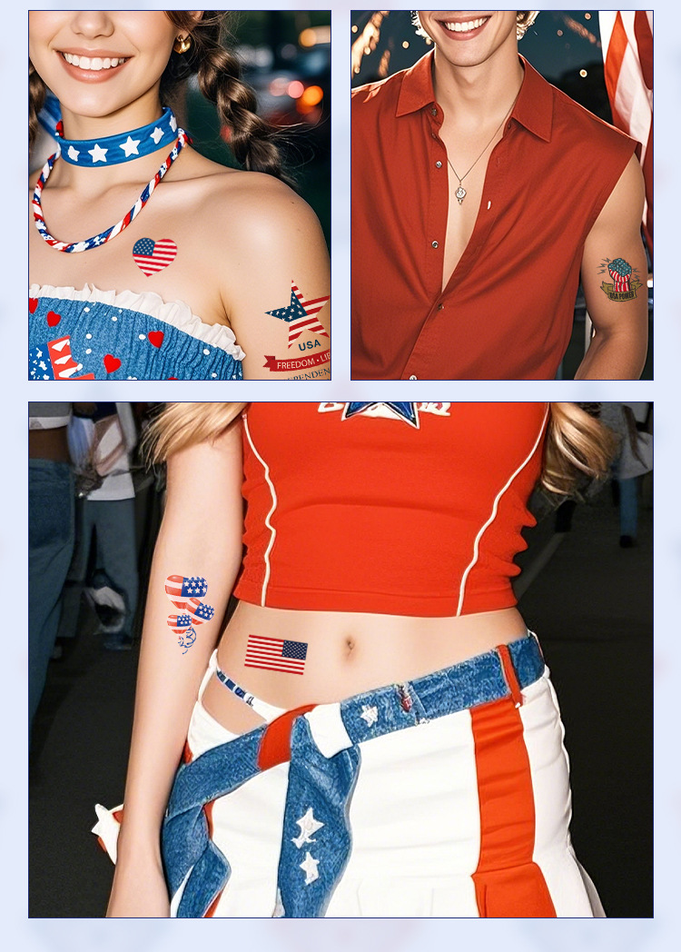 跨境爆款美国独立日纹身贴持久防水不反光节日庆祝一次性纹身贴纸详情5