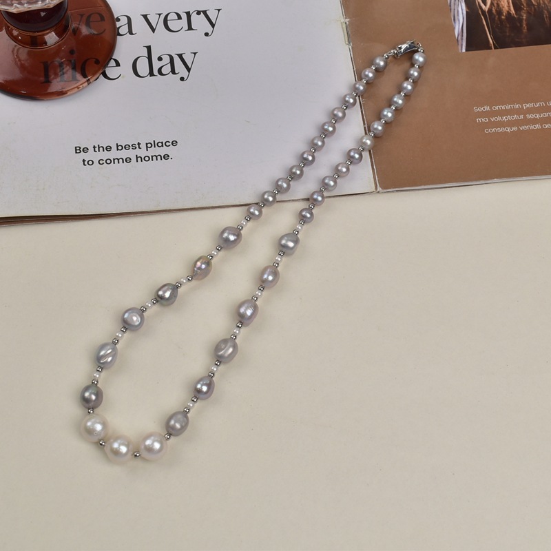 气质灰色巴洛克天然淡水珍珠项链女轻奢简约百搭珍珠锁骨链颈链详情9