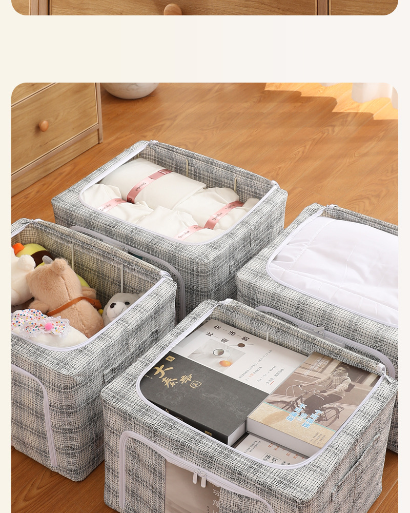 Light luxury cotton and linen steel frame box, thickened clothing storage box, household storage cotton quilt, pp board odorless organization box pic 17