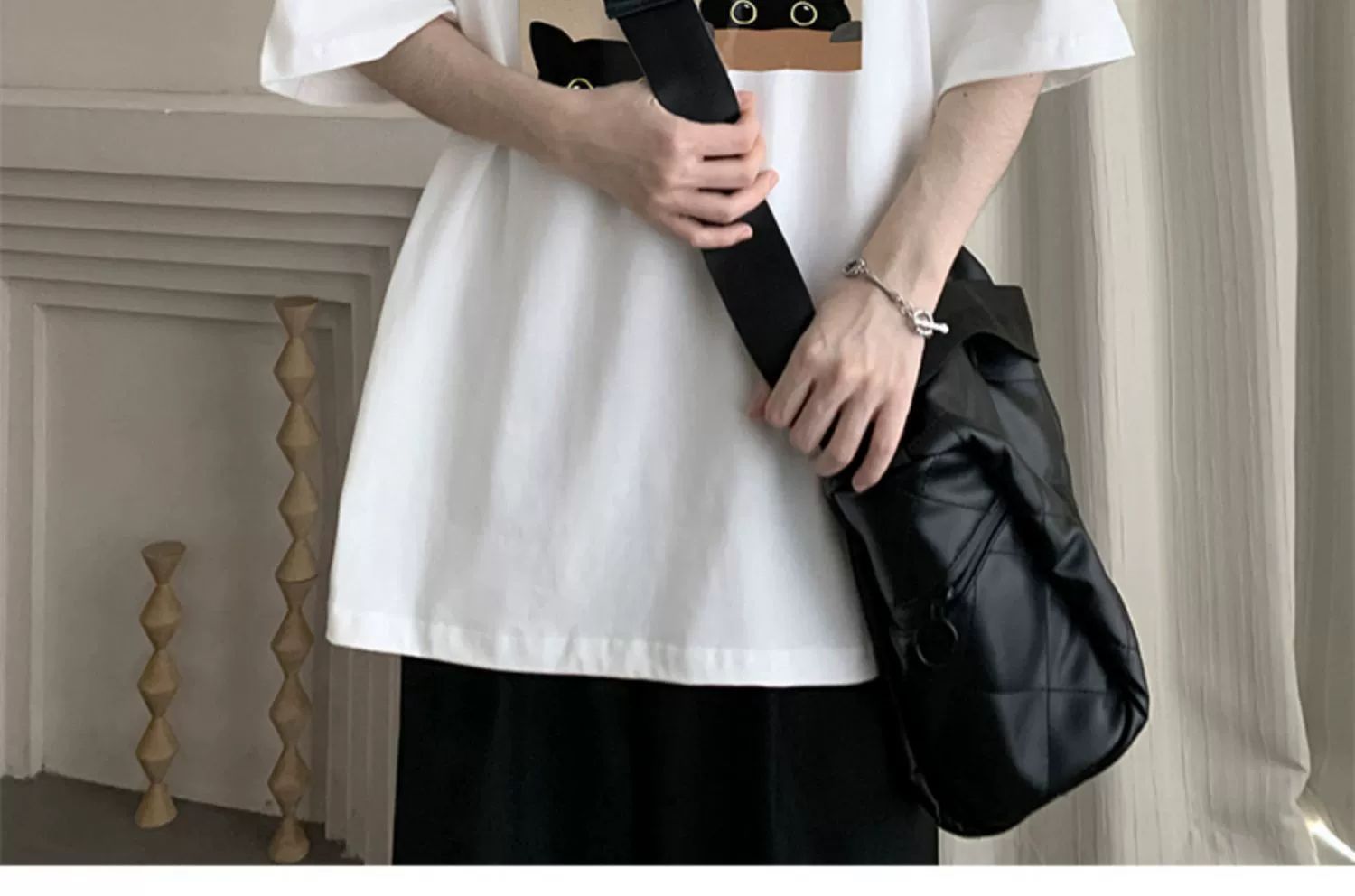 酒红色廓形短袖T恤男生夏季男士情侣衣服2024新款青少年宽松半袖详情5
