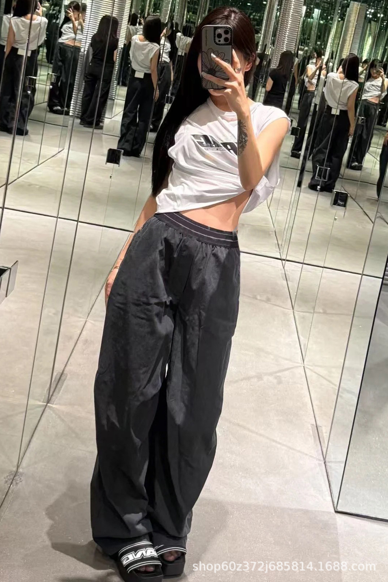 2025早秋新款小众设计美式复古松紧腰宽松直筒显瘦百搭阔腿裤女详情3