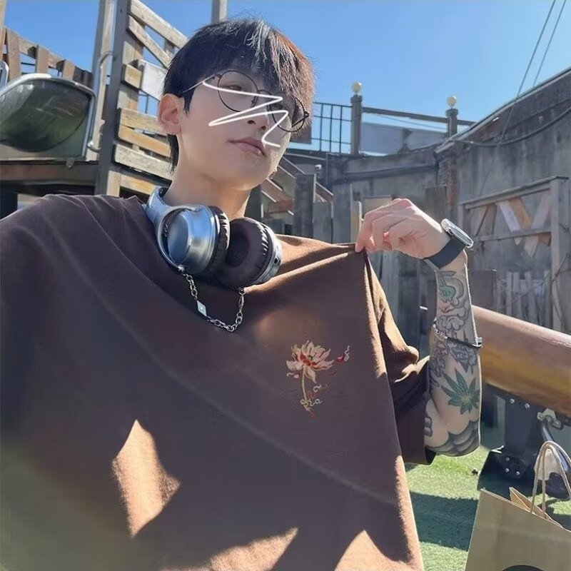 国潮中国风衣服白色纯棉短袖t恤男宽松大码凤凰潮牌重磅半袖夏季详情48