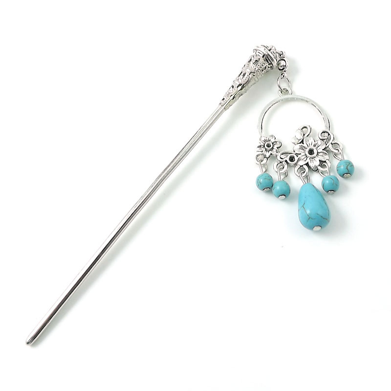 民族风波西米亚饰品苗族苗银带坠舞台演出发簪发钗发饰头饰簪子详情12